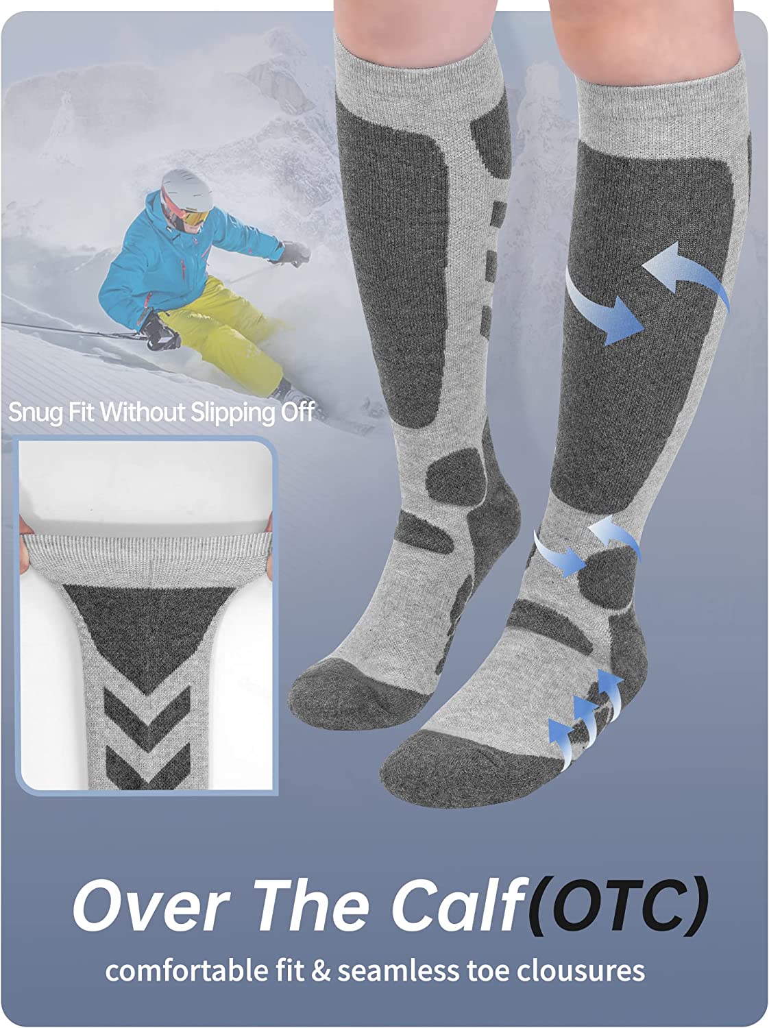 Kayzadd Ski Socks for Men 2-Pack for Skiing, Snowboarding, Outdoor Sports Performance Socks… - Image 9
